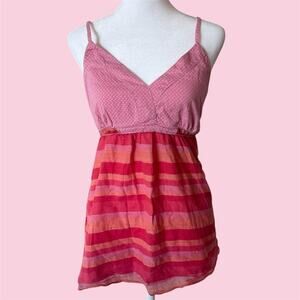 Euro Kaffe pink & red striped babydoll tunic top with tie back detail
